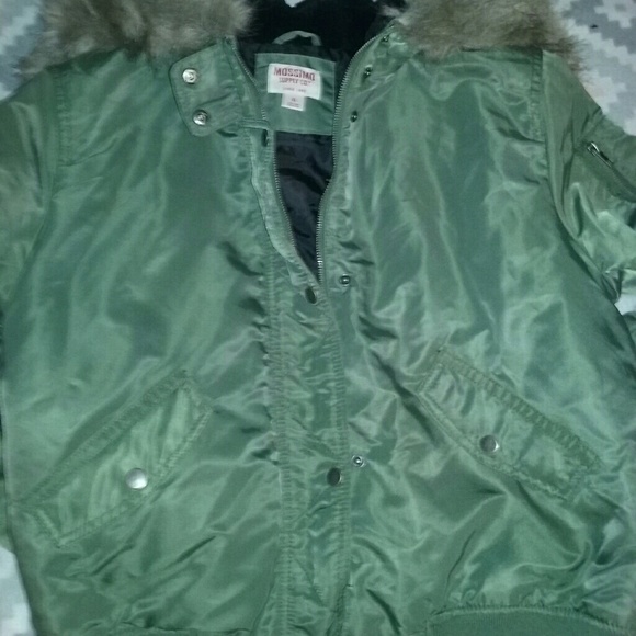 Mossimo Girls XL Army Green Fur Hood Aviator Coat - Picture 6 of 8